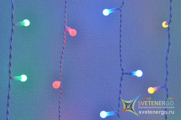 Гирлянда светодиодная с матовыми шариками на прозрачном проводе многоцветная