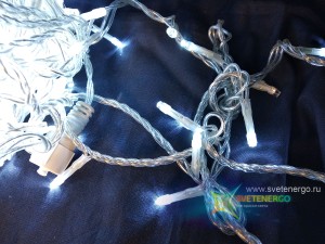 Светодиодная низковольтная гирлянда, 20 м., провод прозрачный, цвет диодов холодный белый